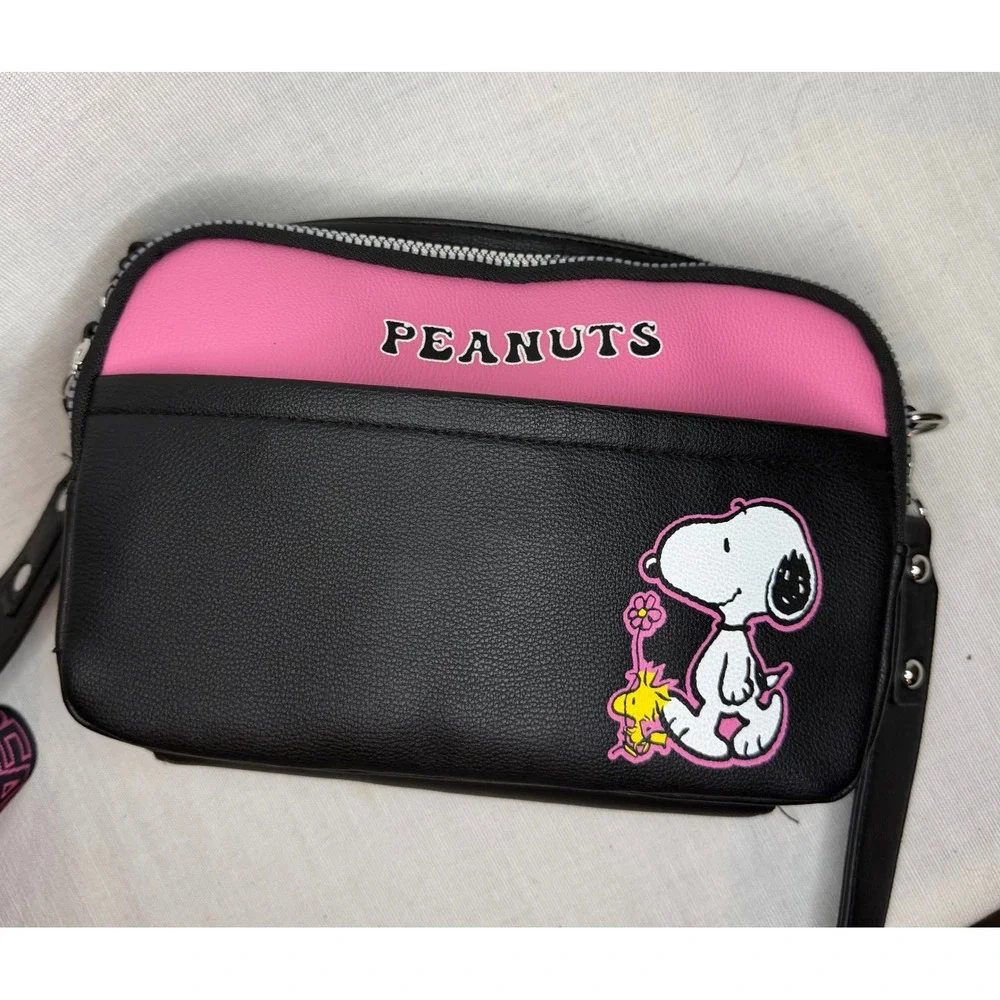 Peanuts Snoopy Woodstock Crossbody Bag Pink Black Camera Bag Faux Leather